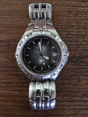 Fossil Blue Silver-Tone Watch with Black Dial